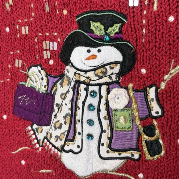 Christopher and Banks Christmas Sweater Size Medium Red Embellished Snowman - Picture 3 of 6